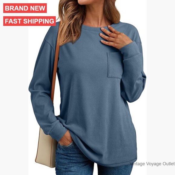 Tops - Oversized Long Sleeve Crewneck Sweatshirt, Polyester Spandex Blend, Fall Winter